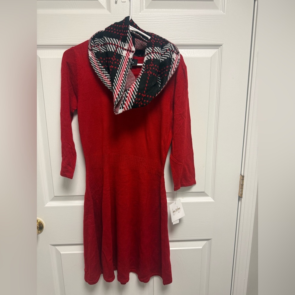 by &‎ by Red Long Sleeve Dress with Plaid Collar size L